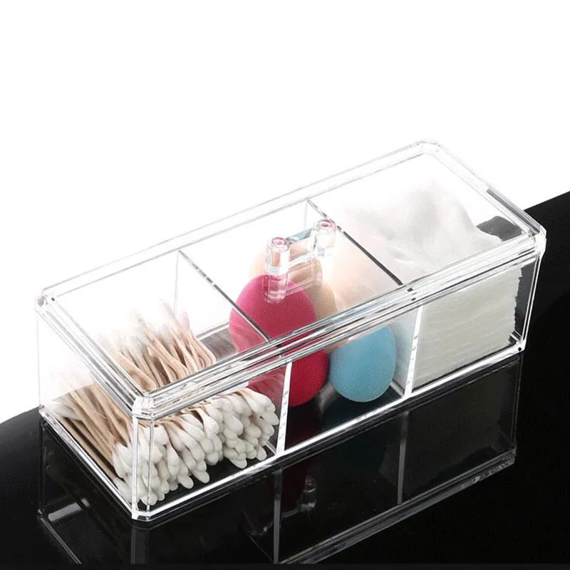 Boîte cosmétique Organisateur de 1/2 couche Conteneur de rangement de coton avec couvercle Porte-pinceau en acrylique