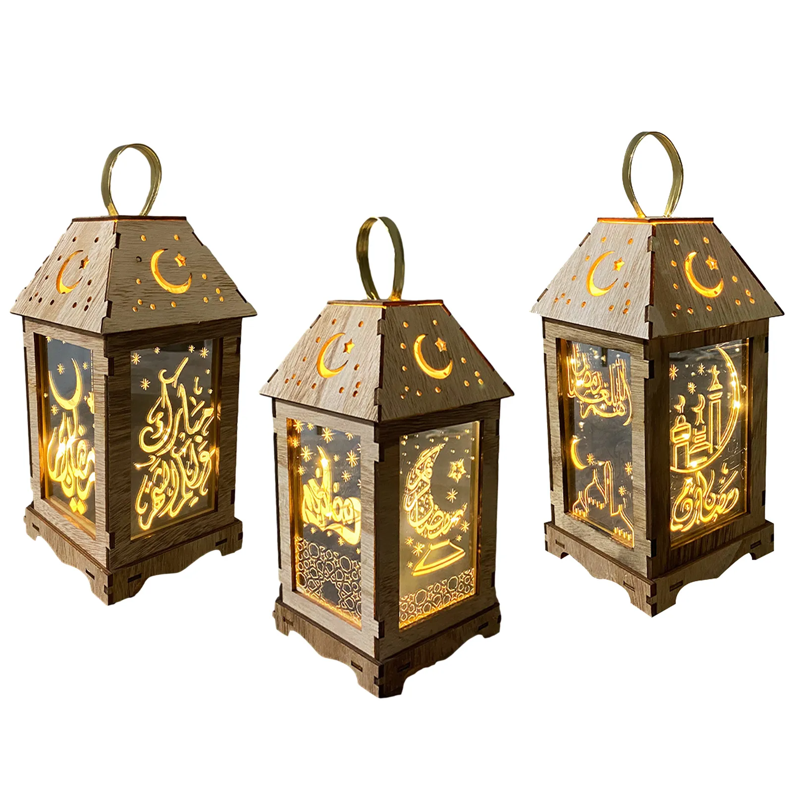 Lanterne décorative du Ramadan lanterne en bois avec LED sans batterie lumières LED lanterne du Festival Happy Eid 2021 lumières décoration Y02196202545