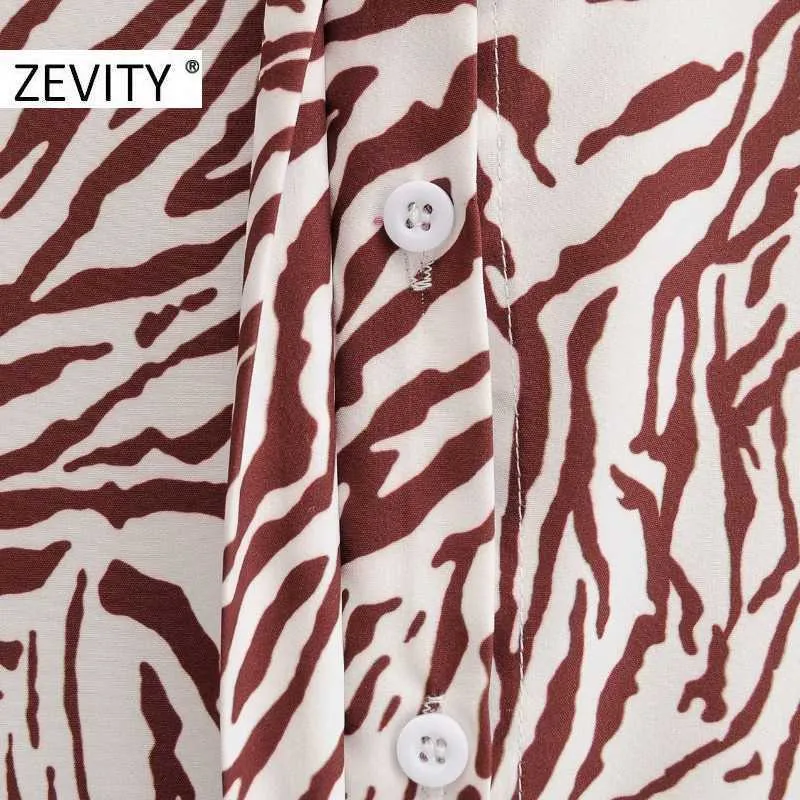 Zevity Autumn Women Vintage Animal Texture Print Shirt Dress Office Ladies Chic Pleats Big Swing Casual Business Vestido DS4548 210603