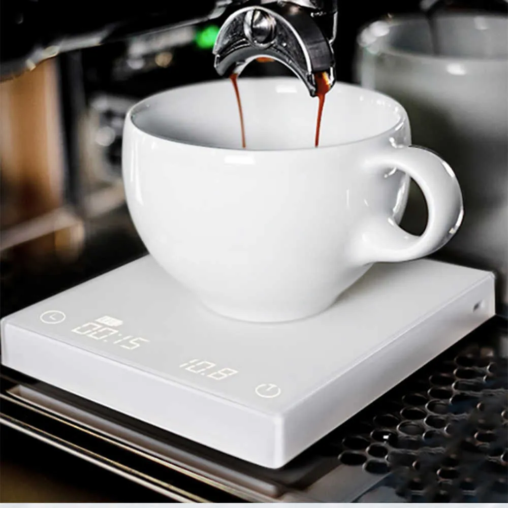 Kaffeskala Timemore Svart Spegel Smart Digital med Timer Automatisk Pour Elektronisk Dropp USB 210728