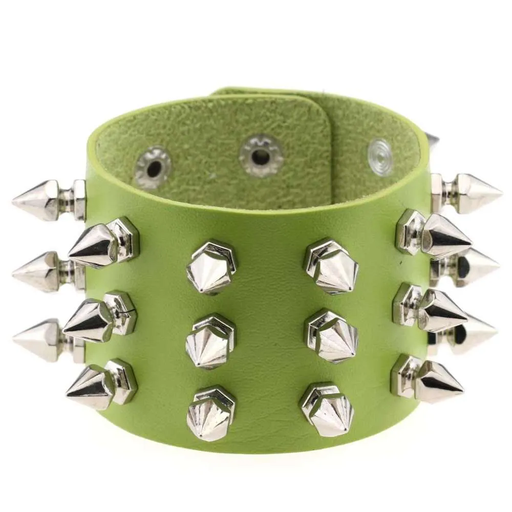 Punk non mainstream exaggerated tapered rivet three row leather Bracelet ring8326315