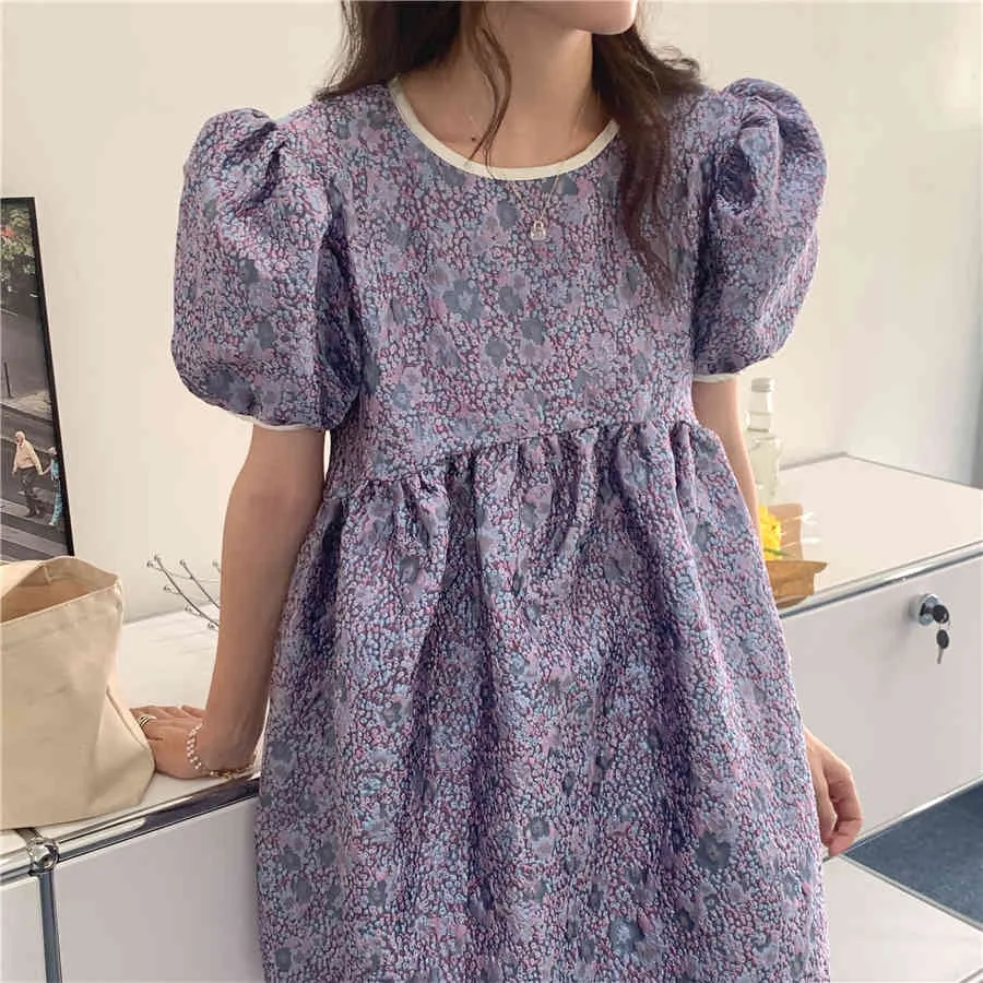 Princesse Party Florals Summer Puff Sleeve Femmes Mini Robes Rétro Lâche Casual Chic Élégant Robes 210525