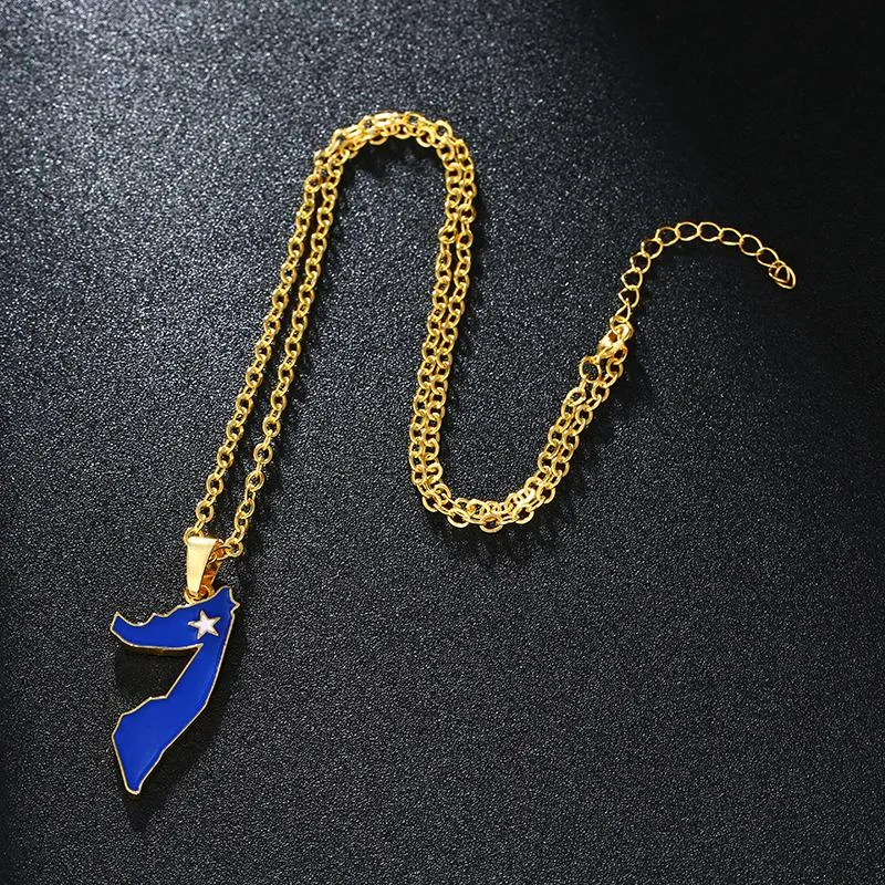 Pendant Necklaces Classic Africa Gold Color Somalia Map& Flag Necklace For Women men Jewelry Bijoux Femme321k