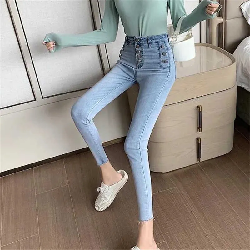 Mujer Pantalones Hip Skinny Sexy Jeans attillati Elastico a vita alta Modellante Pantaloni a matita color pesca Pantaloni da donna stile coreano 210629