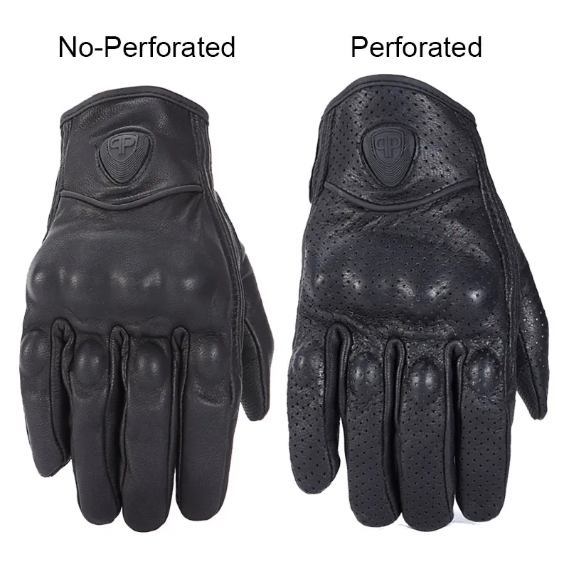 Retro Pursuit Perforated Real Leather Motorcycle Gloves Leather Touch Screen Men Women Moto Waterproof Gloves Motocross Glove