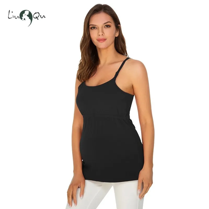 Enfermagem Maternidade Regata Amamentação Sem Mangas Colete Top Verão Tops de Enfermagem Embutido Sutiã Maternidade Camisole 210221354329