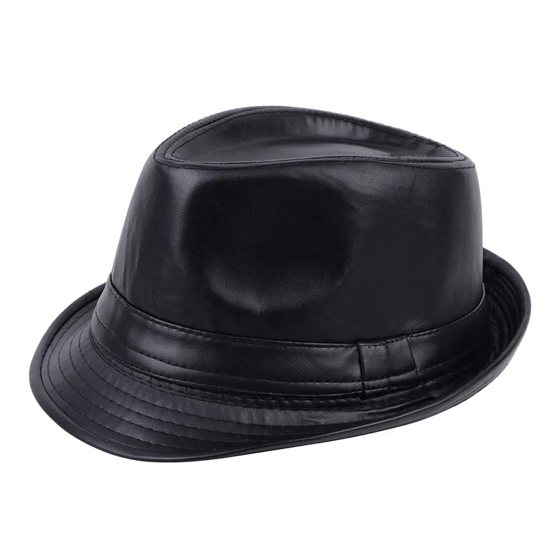 2021 Steg in i hösten och vintern ny pu läderhatt Ljus board mode brittisk enkel retro mössa mens fedora hatt mode6199043