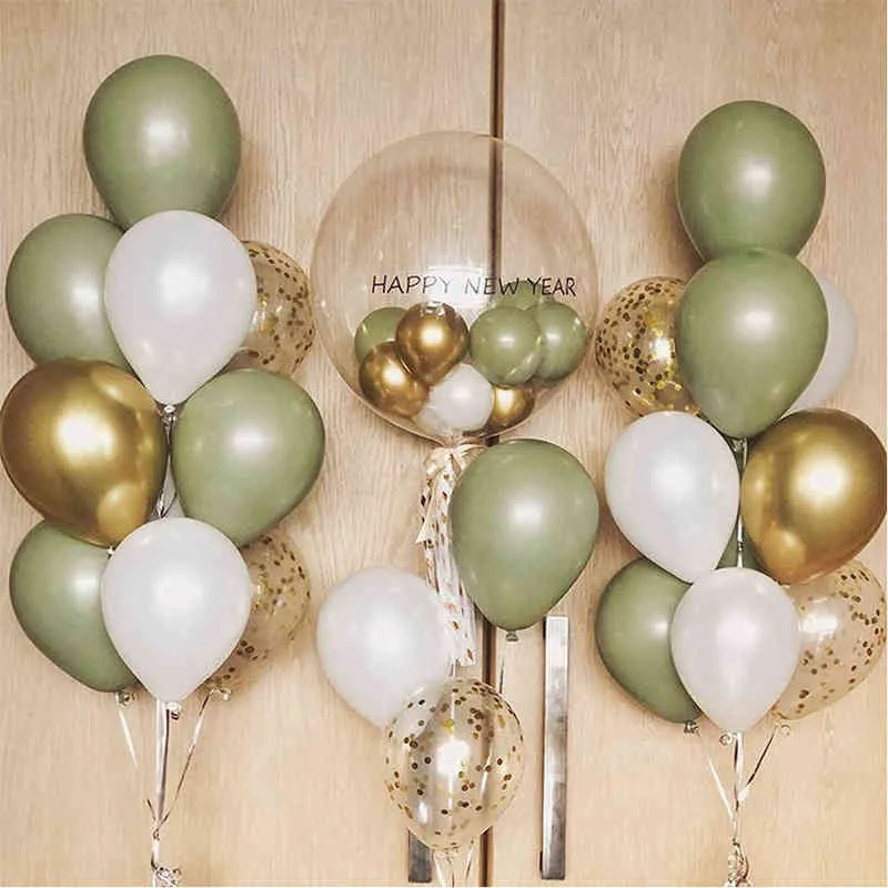 10inch Avocado Sage Green Balloons Pearl White Gold Confetti Balloon Wedding Baby Shower Birthday Party Decorations W220216