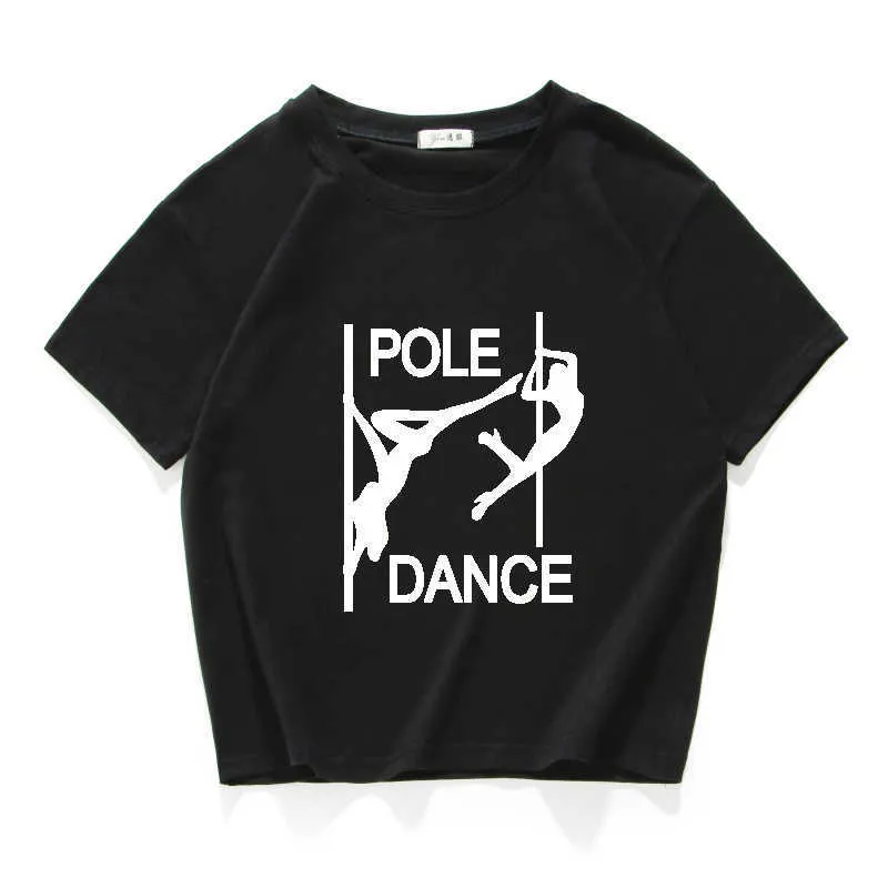 Pole Dance Grafische Grappige Casual Dames Crop Top 100% Katoen Korte T-shirt Dames Camisetas Verano Mujer Kleding Harajuku 210720