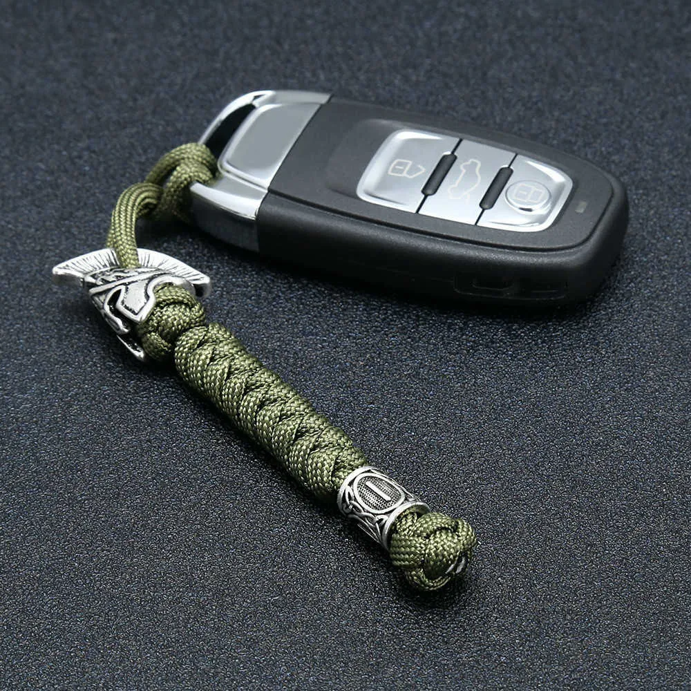 Viking Rune Perle Longe Porte-clés Survie En Plein Air Paracord Corde Porte-clés Guerrier Spartiate Bijoux À La Main Clé De Voiture Couteau Porte-clés G1019