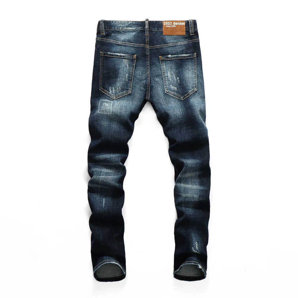 DSQ Marka Jeans Europejski Styl Spodnie Mężczyźni Slim Stretch Dżinsowe Spodnie Przycisk Ołówek Spodnie dla mężczyzn 8122 210716