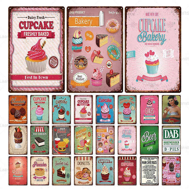 ピンクのCakedonutsicecream Tin sign Vintage Metal Poster Club Bar Restaurant Cafe Painting Wall Home Decor H13043316のための鉄のシート装飾