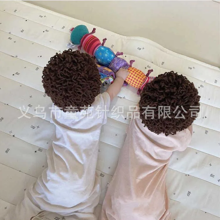 Cute Kids Hats Old Lady Woman Wild Curly Hair Wig Cap Knitted Beanies Children Baby Hats and Caps Accessories Pography Props 211023