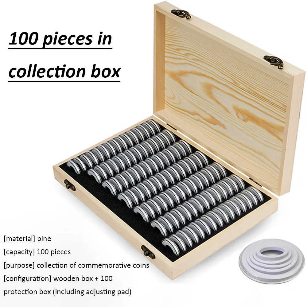100st Commemorative Coin Set Collection Box Justering Pad Wood Case S Lagring 2109144354889