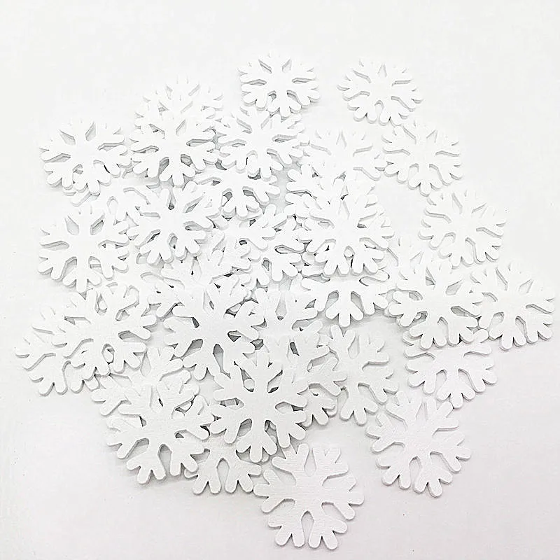 Copo de nieve de madera Decoraciones navideñas Dibujos animados Chips blancos Y201020