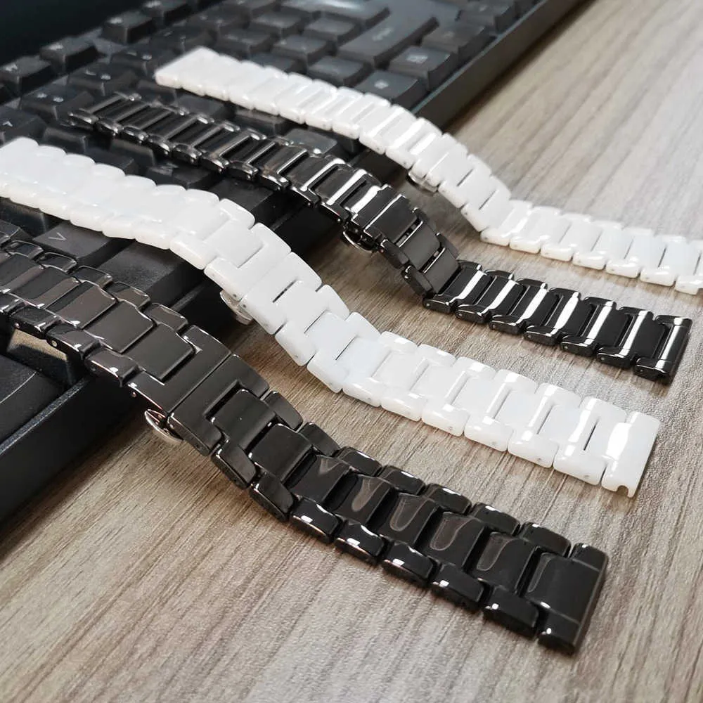 20mm 22mm Ceramics Strap for Samsung Galaxy Watch 3 Band 41mm/45mm/active 2 1 40mm/44mm/42mm/46mm Bracelet Black/white Belt H0915