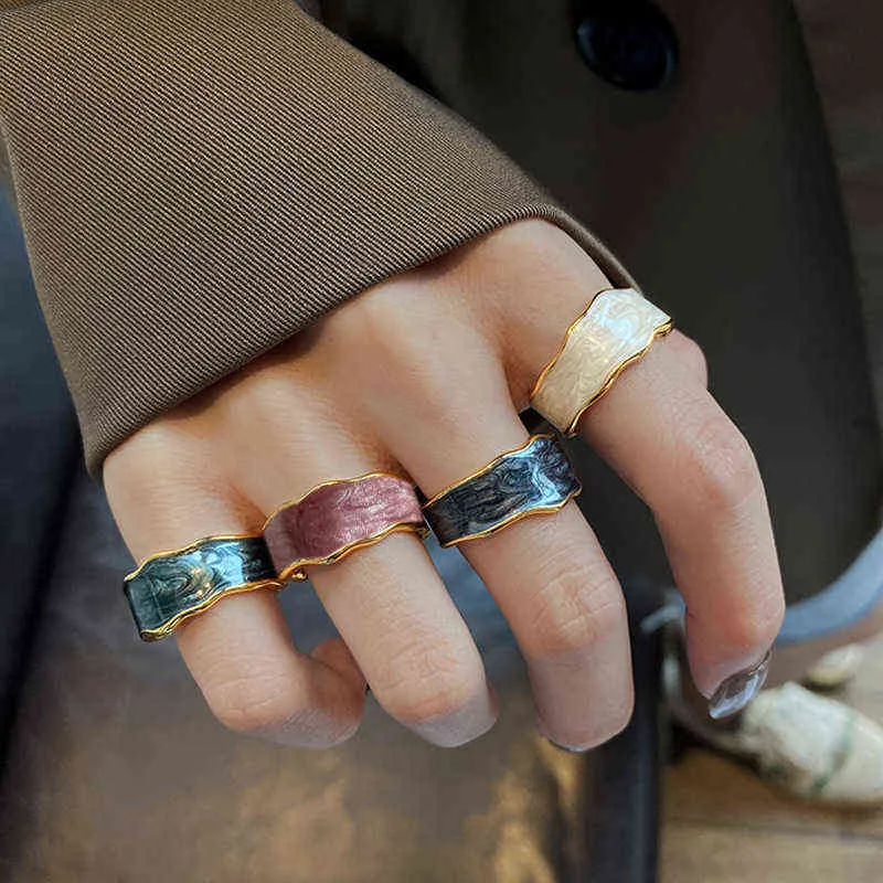 Todorova Neue Mode Metall Unregelmäßige Runde Offene Breite Gelenke Zeigefinger Emaille Epoxy Ring Für Frauen Partei Schmuck Geschenk G1125