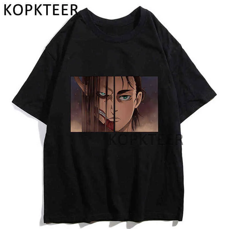 Vintage sommar t-tröjor Anime Attack på Titan Mikasa Ackerman Armin Arlert Funny Print Hip Hop Casual Short Sleeve Unisex Tshirt Y220208