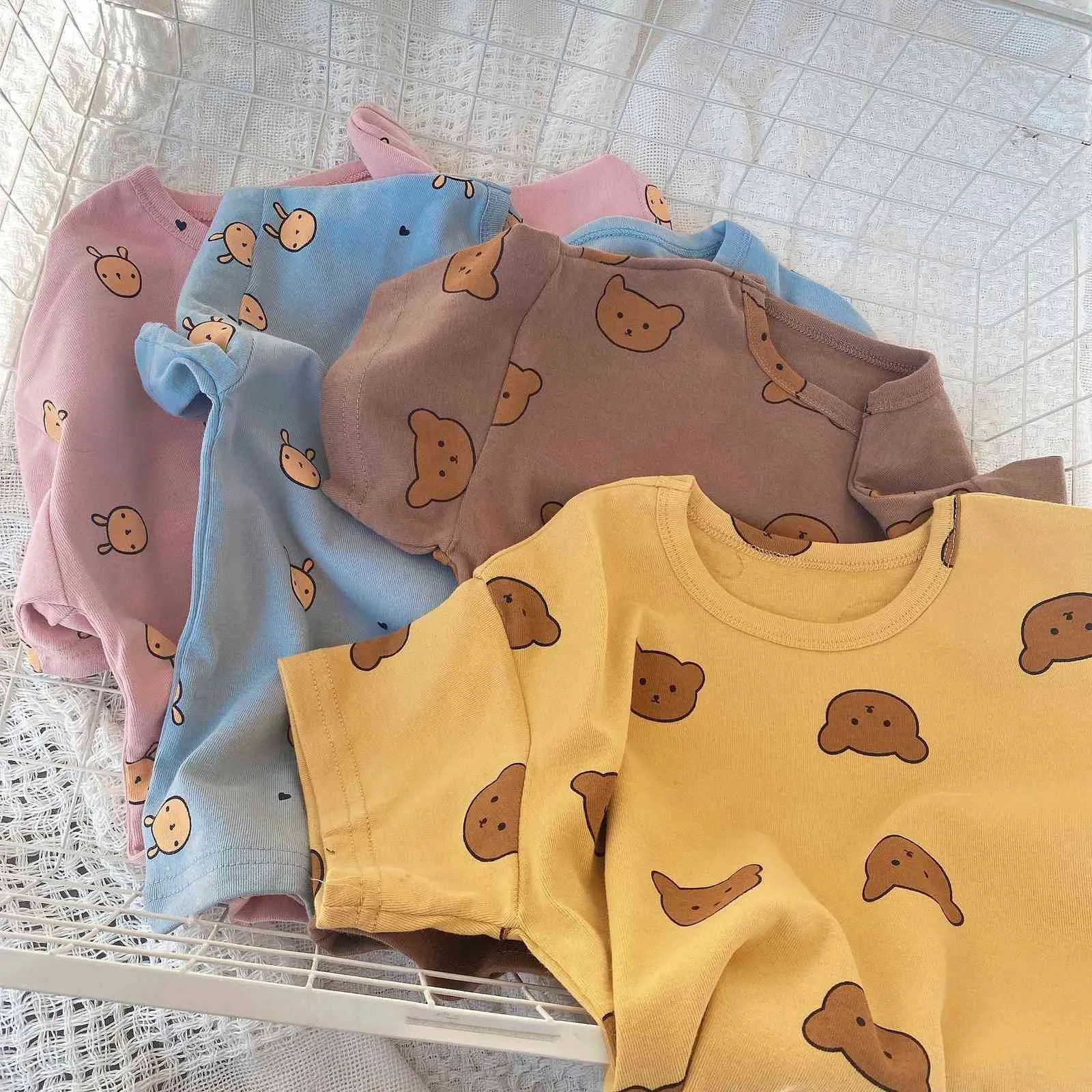 7695 Kids Clothing Set Baby Home Wear Summer New Korean Baby Boy Suit Cartoon Printing Home Suit Baby Girl Pajamas Set X0902