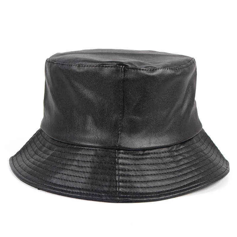 Chapeau de seau en cuir pour femmes, mode 2021, Style coréen, noir, rouge, chapeaux de seau, gorra mujer Bob, chapeau de pêcheur, Y220301