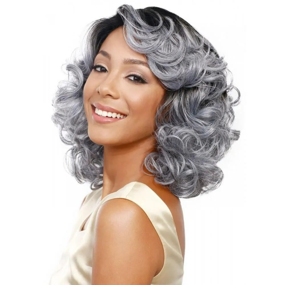 Couleur de couleur gris bouclé Wavy Simulation synthétique simulation de cheveux humains perruques de cheveux pour femmes en noir et blanc pelucas k417639514