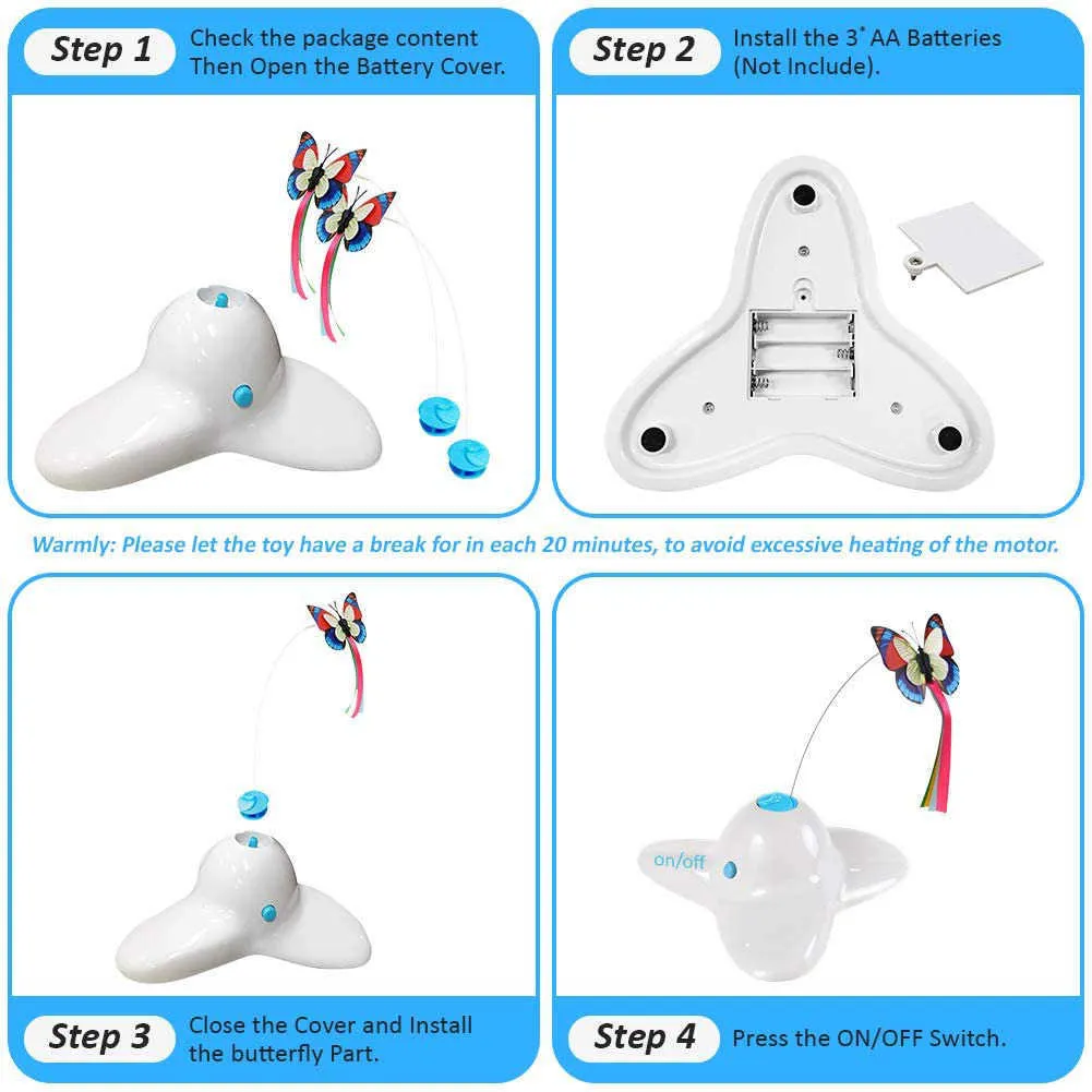 Cat Toys Funny Exercise Electric Flutter Rotating Kitten Toys Cat Chasing Teaser Interactive Flutter Bug Cat Butterfly Toy 210929
