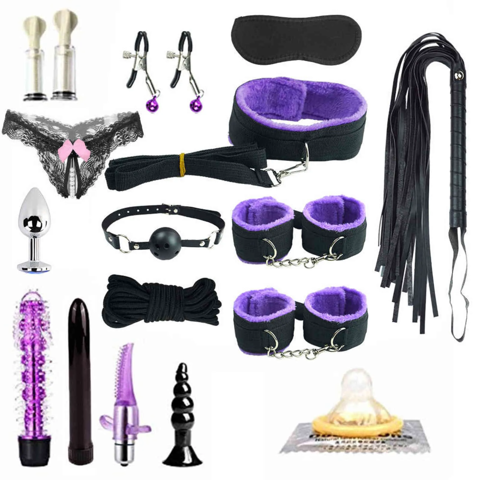 Bondage Peluche Sedici pezzi Abito abuso sessuale Attrezzo adulti Giocattolo Manette Frusta Inserimento anale Prodotto vibratore Sesso femminile 1123