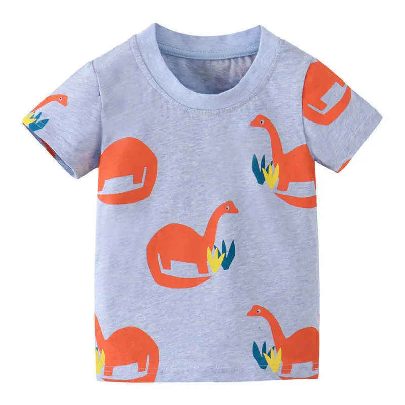 夏の子供のためのジャンプメートル恐竜Tシャツ綿の服の動物ティー子供男の子の服かわいいトップス210529