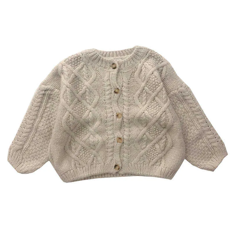 Pojkar och flickor Vårhösttröja Baby Kids Knit Cardigan Kläder Koreansk Styletwist Shape Kläder 210625