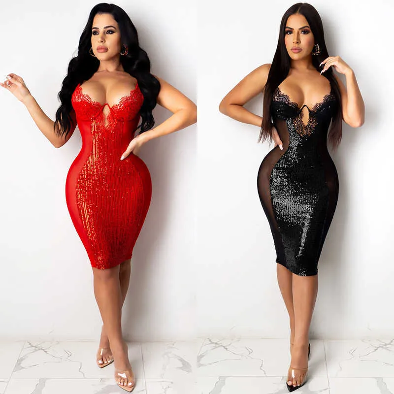Colysmo Sequin Slip Dress Lace Patchwork Slim Fit Backless Boned Cut Out Woman Sexy Midi Dresses Club Party Robe Chic Streetwear 210527