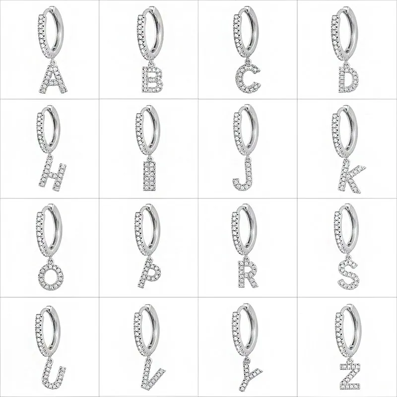 Modische kubische Zirkon-Anfangsbuchstaben-Ohrringe von A bis Z, DIY-Alphabet-Tropfen-Creolen für Frauen, Buchstaben-Anhänger-Ohrring, modischer Hip-Hop-Schmuck