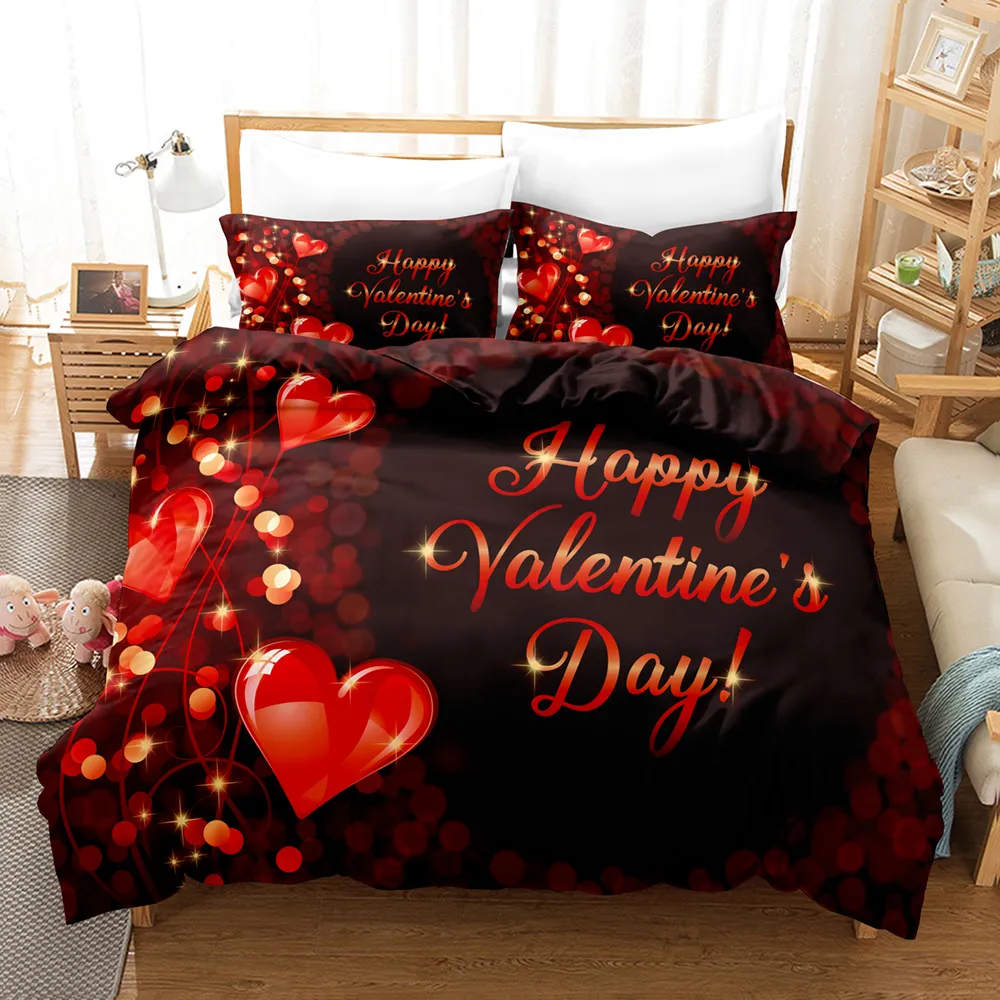 新しい3Dプリントの寝具セットの低コストの供給バレンタインデーのテーマ布団カバーカバーと枕カバー愛好家2635