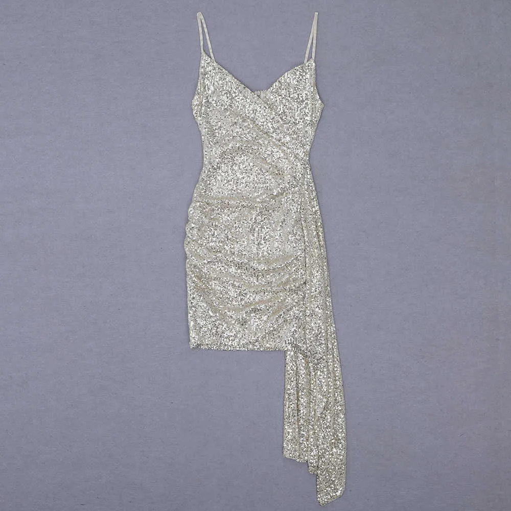 Ocsstrade BodyCon платье Высокое качество блесток серебро летние женщины сексуальные спагетти ремешок ночной клуб Party ES 210527