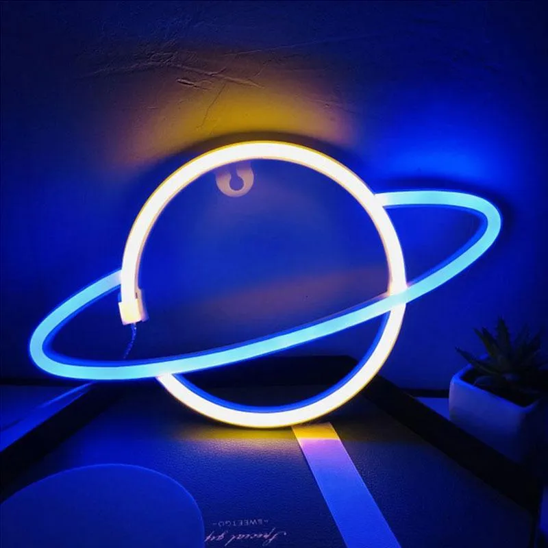 Luces nocturnas lámpara de neón LED Elíptico Planeta Cantero de letrero de pared en forma de USB colgando para el dormitorio Decoración de vacaciones de fiesta de hogar230i