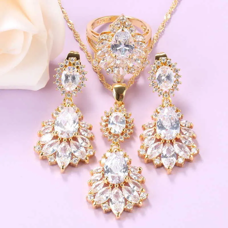 AAA+ Quality Austrian Crystal Bridal Big Jewelry Sets For Women Earrings And Necklace Africa Gold Color Wedding Costume H1022