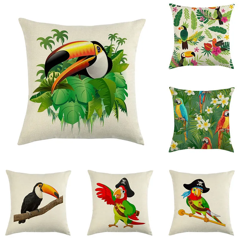 45cm45cm Crested Parrot and Parrot linencotton throw pillow covers couch cushion cover home decorative pillow2498398