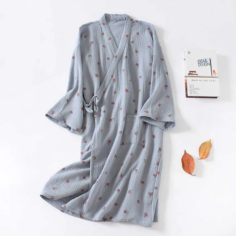 Japanse kimono gewaden voor vrouwen 100% katoen gaas badjas zomer dunne nachtkleding lange mouw nachthemd plus size dressing jurk 210924