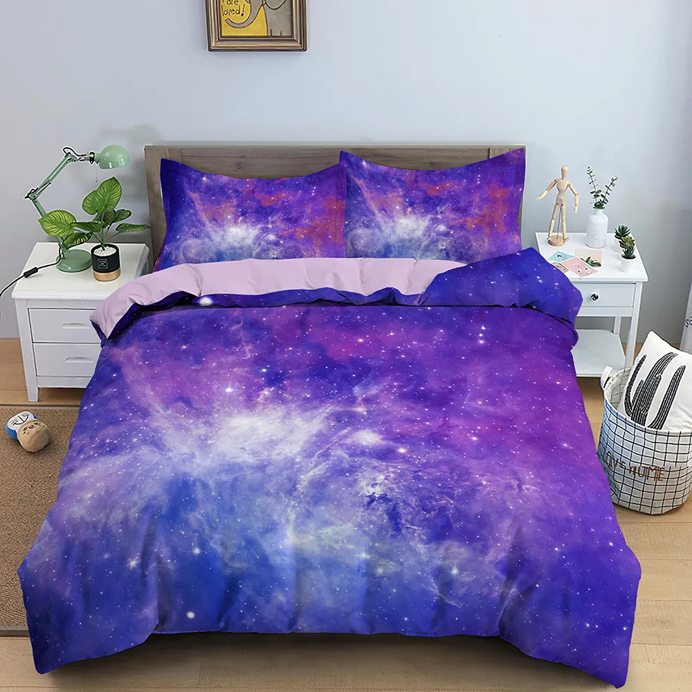 3D Galaxy nevresim seti tek çift ikiz kraliçe 2/3 adet yatak setleri evren dış uzay temalı yatak çarşaf 210317