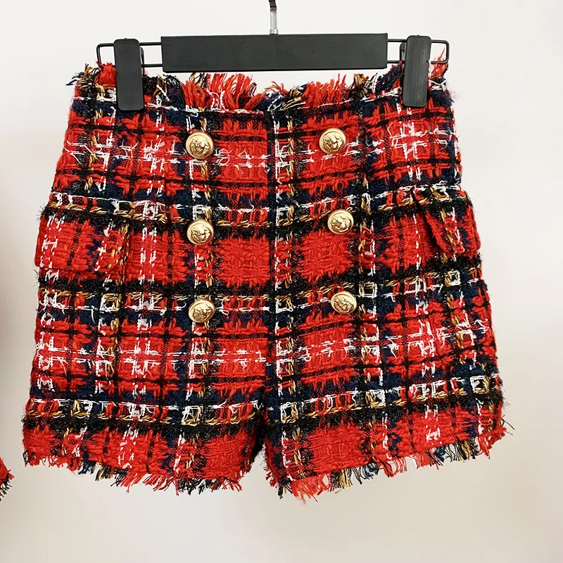 High Street Mais Novos 2021 Designer Shorts Feminina Fringed borla tassel tweed shorts 210301