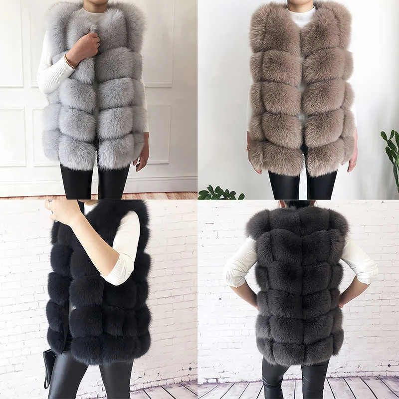 Gilet en fourrure de renard véritable de haute qualité pour femmes 100% fourrure véritable naturelle mode manteau de fourrure veste gilet manteau en cuir véritable 210927