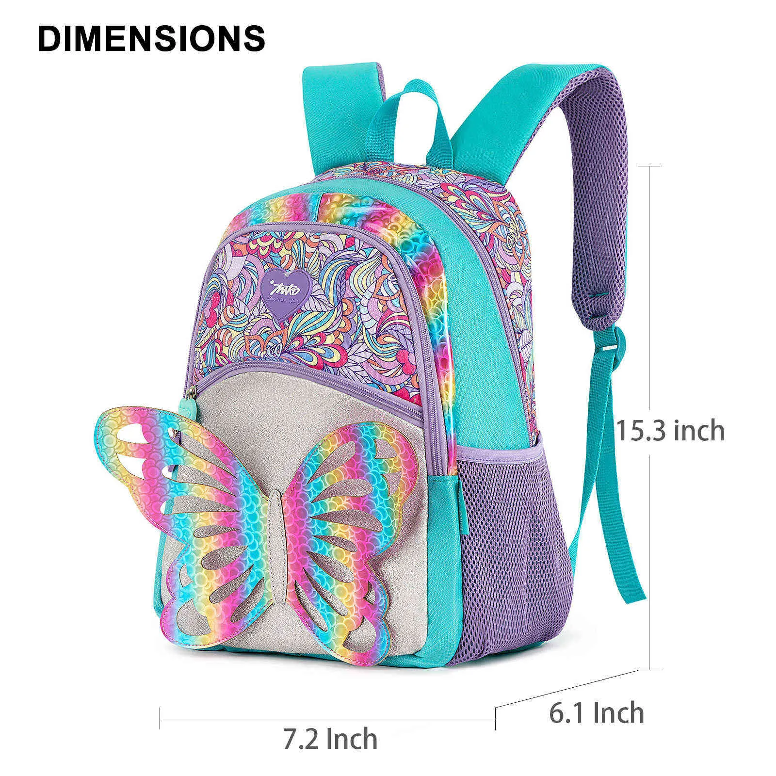Schultaschen für Mädchen, Kinderrucksack, 3D-süßer Feen-Schmetterling, wendbar, Glitzer-Büchertasche 210809