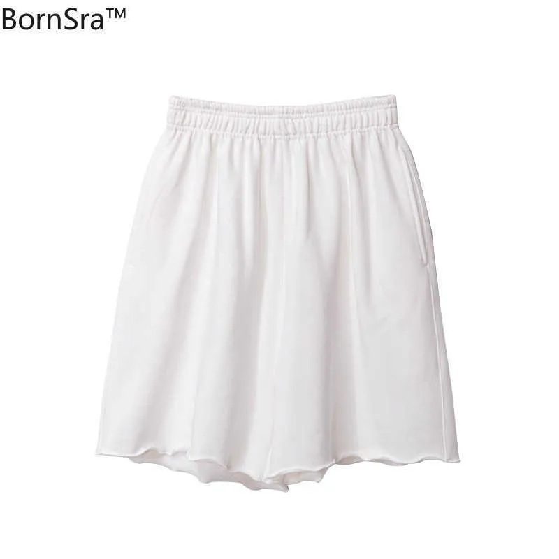 Bornsra Sporthose aus 100 % Baumwolle für Damen, Sommer, hohe Taille, locker und dünn, lässig, kurz, reine Farbe 210925