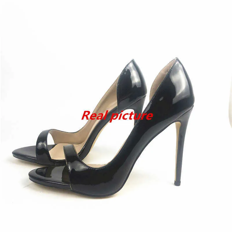 여자 패션 D 'Orsay Peep Toe High Heel Sandals 신부 웨딩 신발 검은 뒤꿈치 여성 신발 하이힐 신발 12cm 10cm Y0611