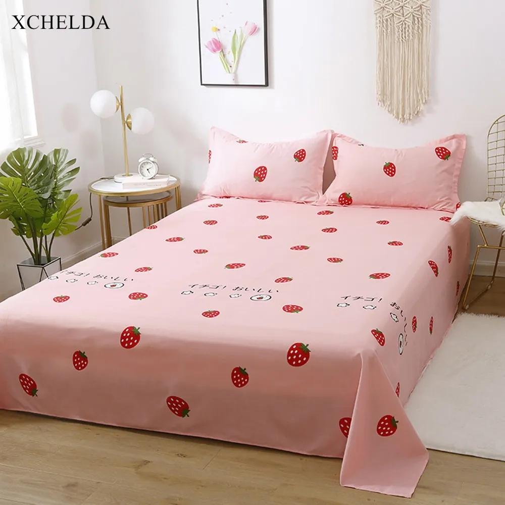 Dekbedovertrek Dubbele Queen Twin Roze Kawaii Aardbei Sprei Single Bed Blad Kussenslopen 4st Beddengoed Set Familie 210309