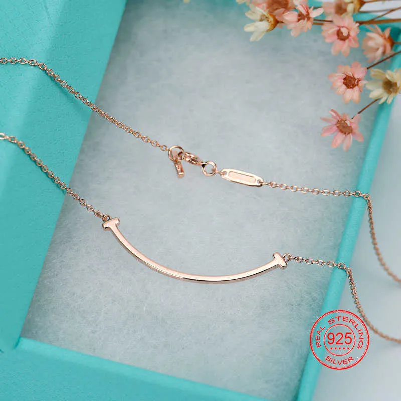 Collana con pendente classico dolce sorriso in argento S925 originale in oro rosa bianco moda coreano giapponese 210929302g