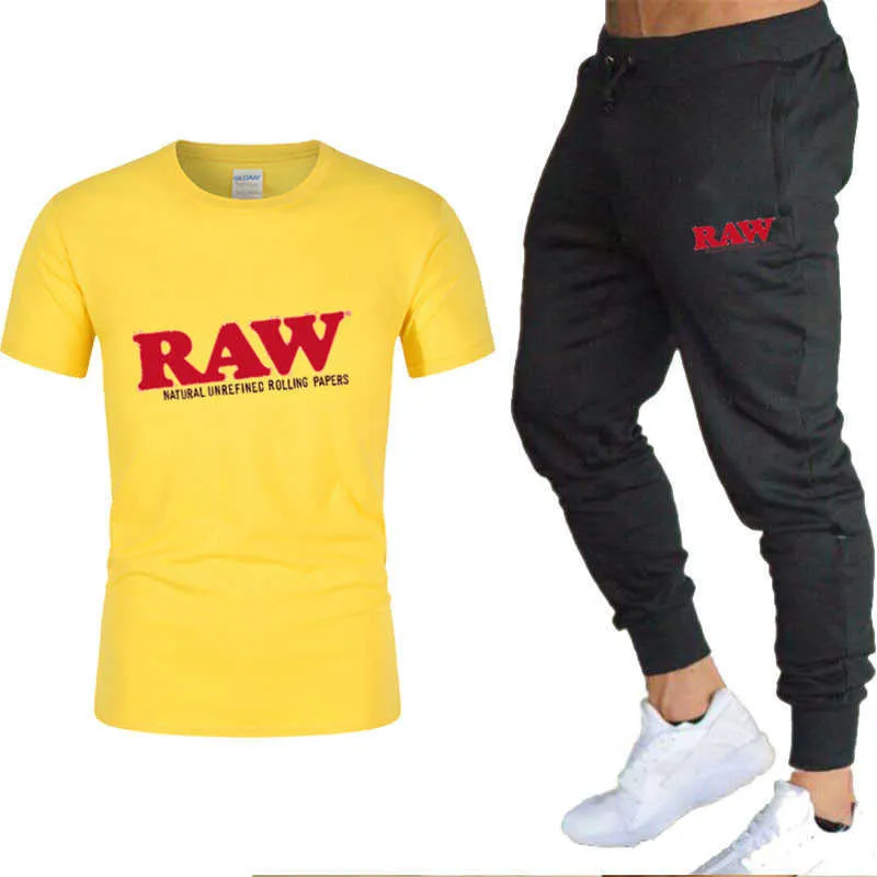 2021 nuovi uomini e donne di strada di tendenza di vendita calda RAW moda T-shirt + pantaloni da jogging casual tuta sportiva tuta estiva da uomo X0909