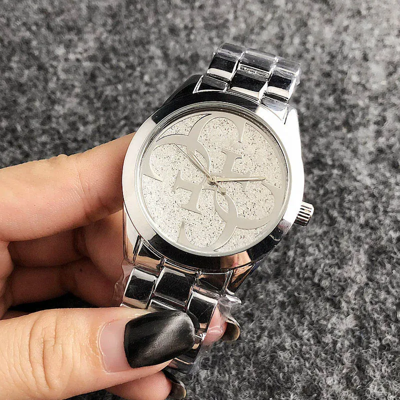 Brand nadgarstka zegarki dla kobiet wielkie litery w stylu metalowy stalowy zespół kwarcowy GS 69902275989
