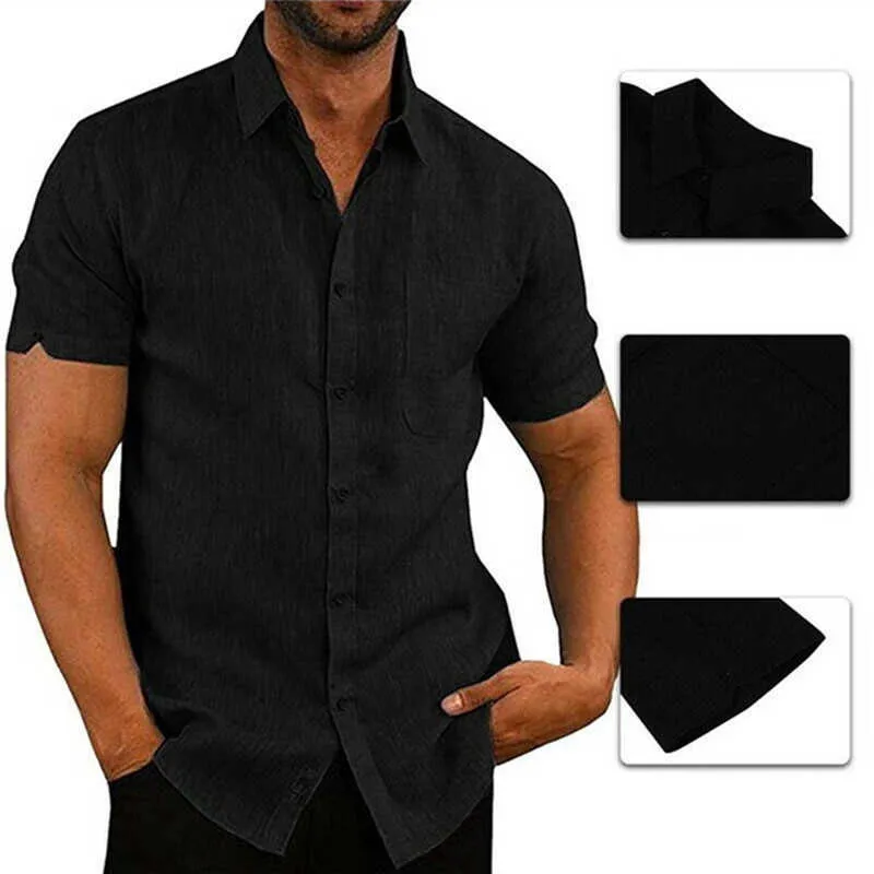 Chemises pour hommes Blouse à manches courtes Hommes Casual Slim Fit Mandarin Collier Chemises de haute qualité Summer Beach Shirt 210708
