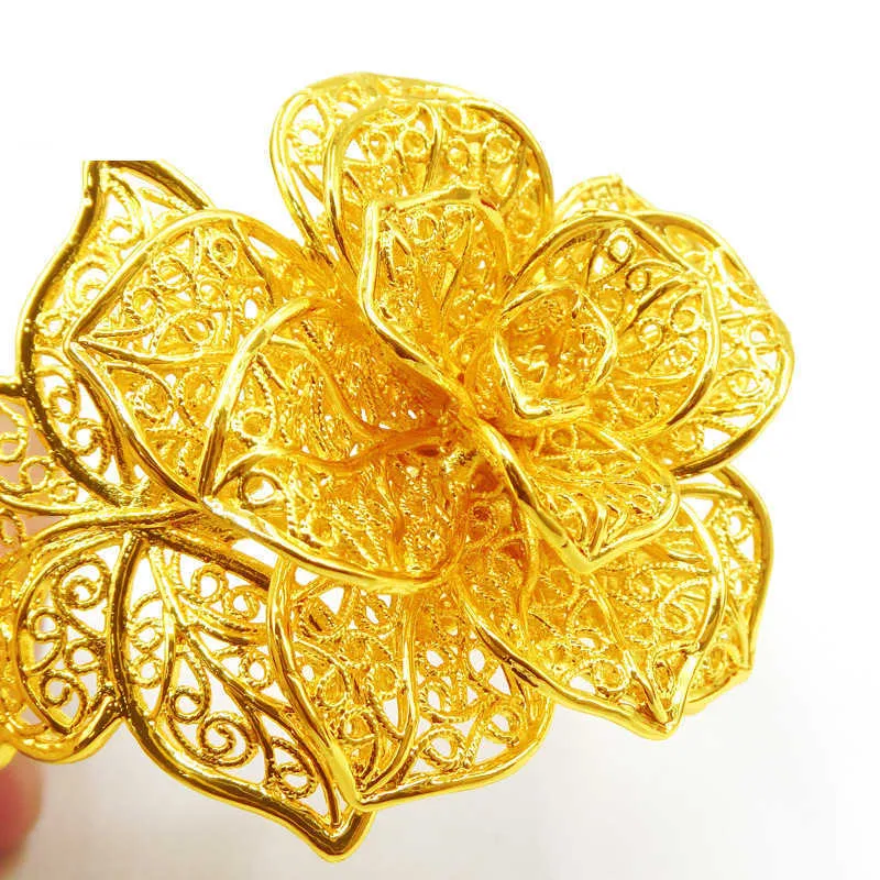 Luxe Bangles 24K Gold Filigree Big Flower Manchet Bangle voor Vrouwen Q0720