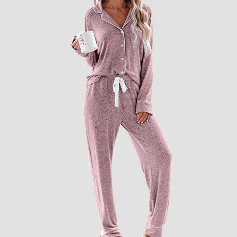 Autunno Donna Tie-Dye Turn-Down Collar Button Homewear Pigiama Tute Pantaloni a manica intera Sleepwear Soft Skin-Friendly Loungewear 211215